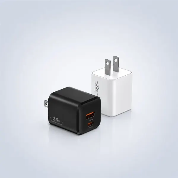 XFC 35W GaN charger in black and white, same size as the 30W