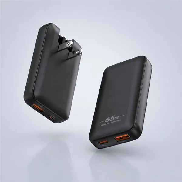 CB 65W ultra-thin GaN charger version II in black, plain face with square edges