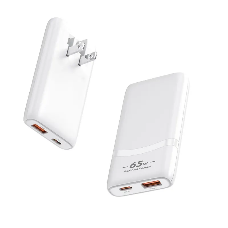 CB 65W ultra-thin GaN charger version I in white with US folding plug, accent band and USB-C plus USB-A ports