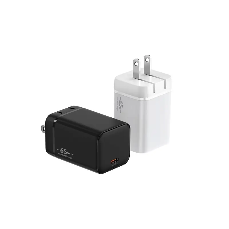 BK 65W lipstick GaN charger with US plug and one USB-C port, in black and white