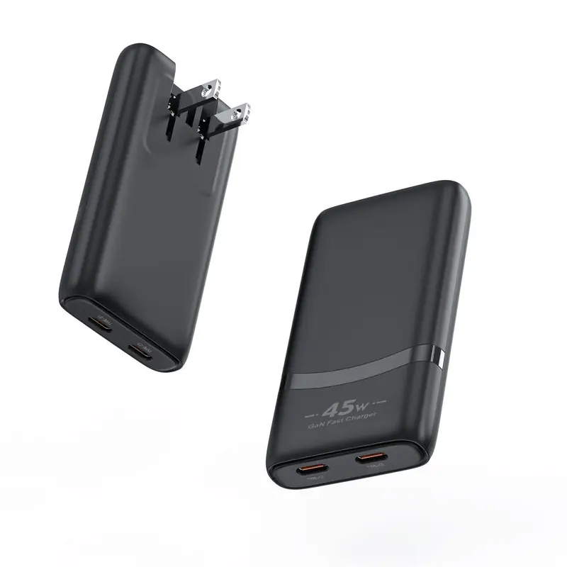 CB 45W ultra-thin GaN charger with US plug and two USB-C ports, in black
