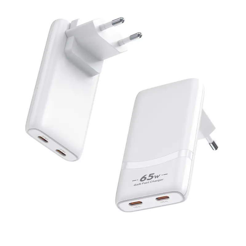 CB 65W ultra-thin GaN charger with EU plug and two USB-C ports, in white