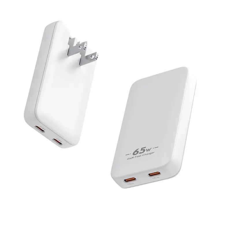 CB 65W ultra-thin II GaN charger with US plug and two USB-C ports, in white