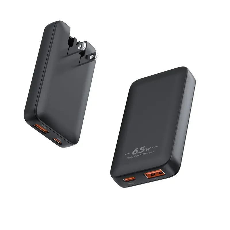 CB 65W ultra-thin II GaN charger with US plug and USB-C and USB-A ports, in black